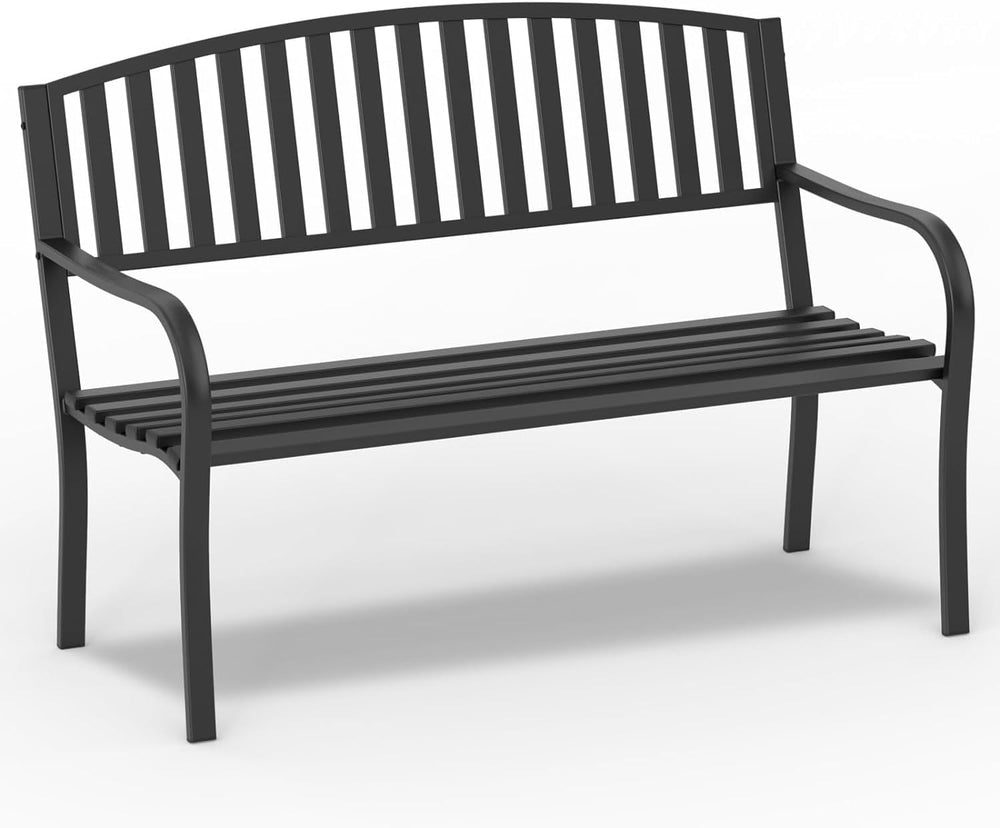 50'' Outdoor Bench Weatherproof, Cast Iron All Metal Frame Garden Ben...