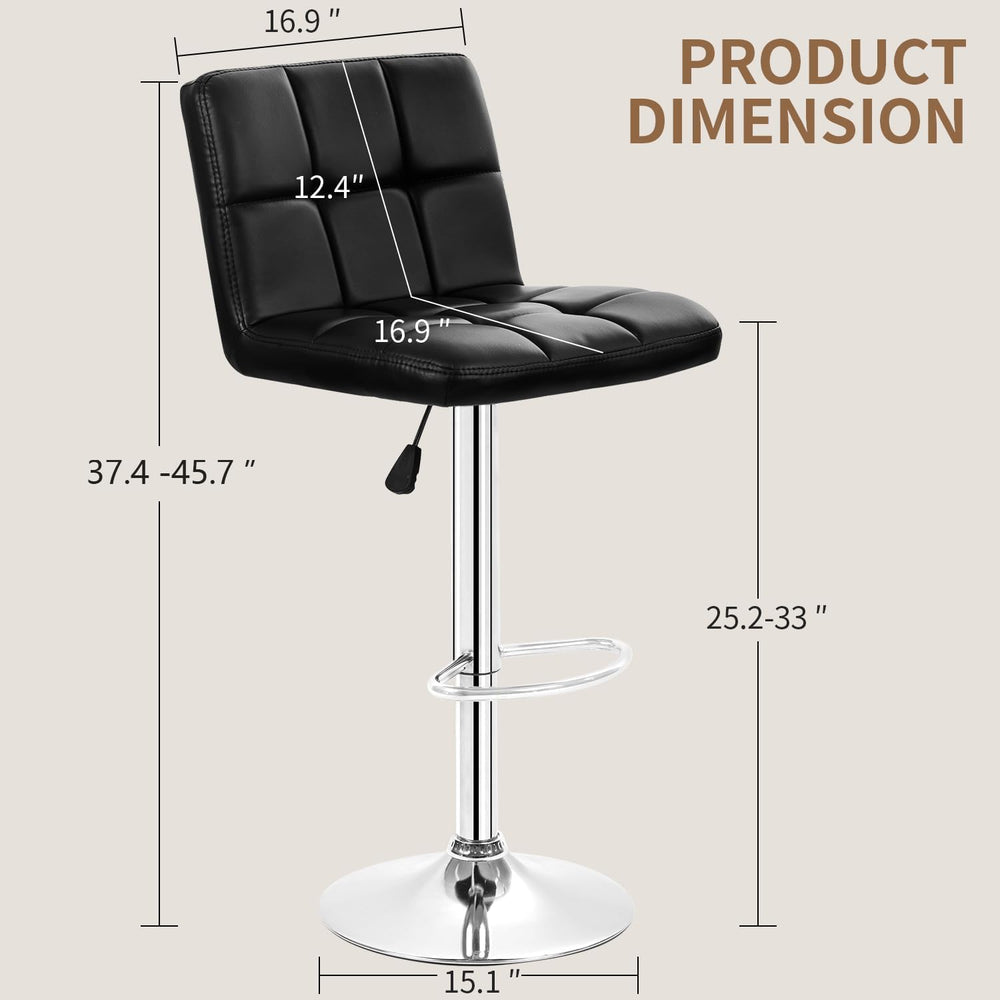 BestOffice | Bar Stools with Backrest | Black, Set of 2 | PU Leather