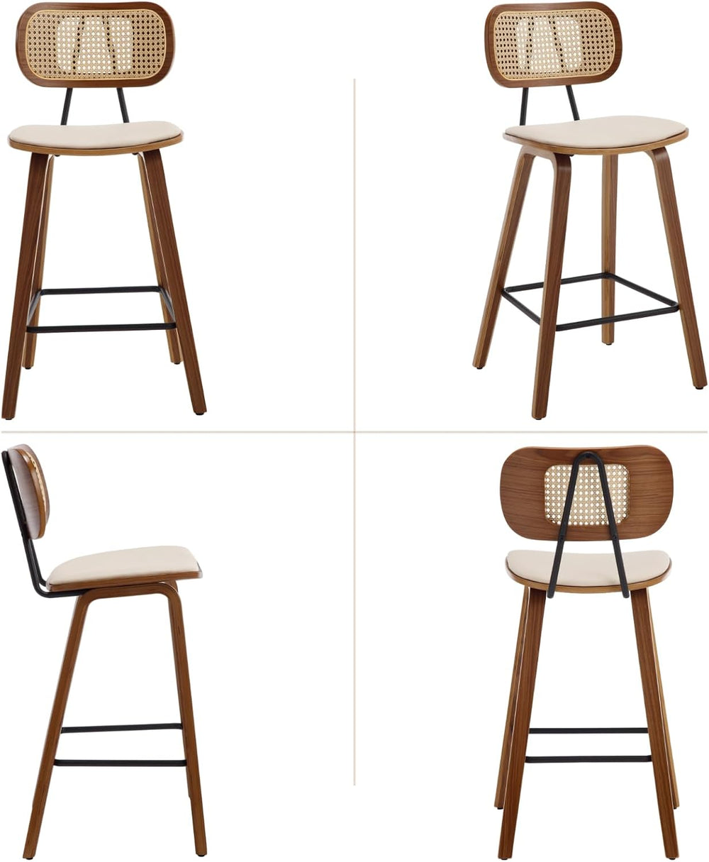 Ya-Home Mid-Century Bar Stools Set of 2, 26 Inch PU Leather Barstools with Op...