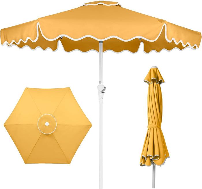 Best Choice Products Patio Market Umbrella with Wavy Trim, UV Fade Resistant 210g Canopy, Crank & Tilt, Wind Vent, Heavy-Duty Frame
