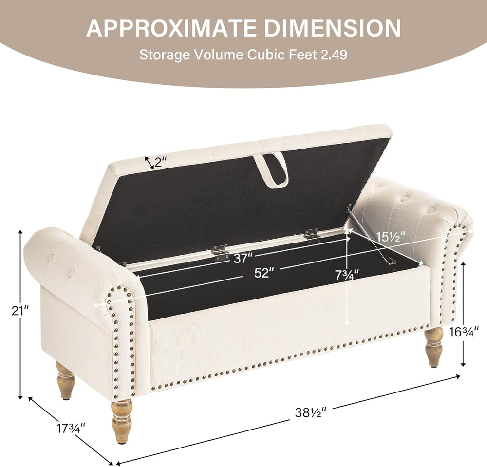 Furnimart Storage Bedroom Bench for End of Bed, Faux Linen Upholstered Storag...