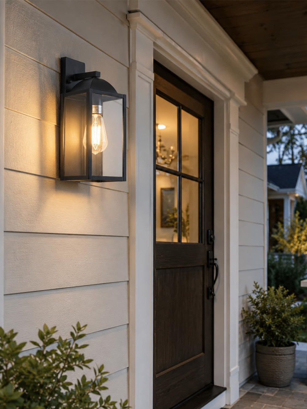 Outdoor Wall Sconce, Waterproof Exterior Lantern, E26 Glass, Black, 1 Pack