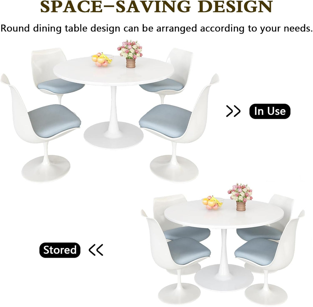 DKLGG White Round Dining Table, 39.1" Tulip Kitchen Dining Table for 4-5...