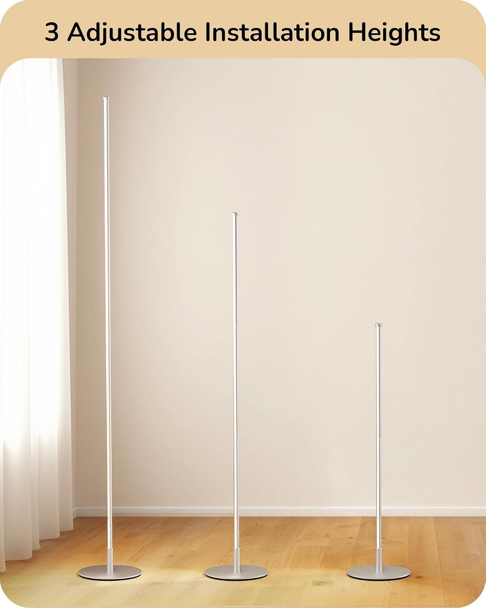 EDISHINE 59.8" Corner Lamp with Remote & 3 Height Settings, Dimmable...