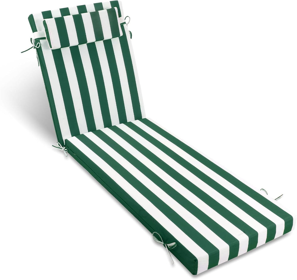 PNP FKJP Outdoor Chaise Lounge Cushion 72x21 in with Headrest, Green White