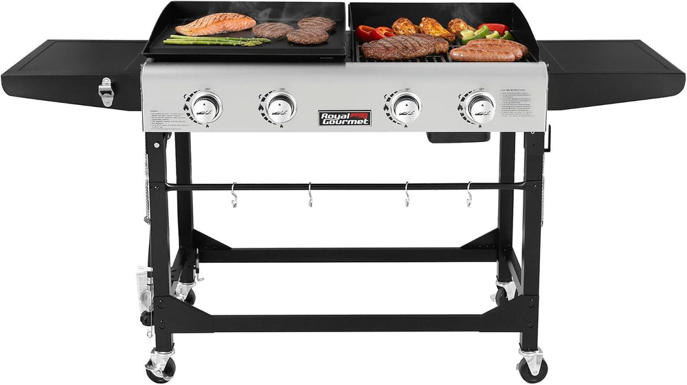 Royal Gourmet Portable Propane Gas Grill and Griddle Combo with Side Table