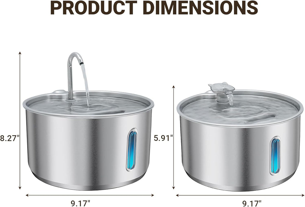Stainless Steel Cat Water Fountain, 4L Quiet Pet Fountain for Cats & Dogs