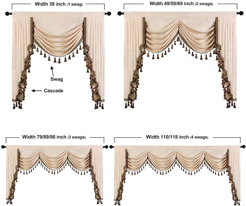 ELKCA Beige Chenille Window Curtains Valance for Living Room Waterfall Valanc...