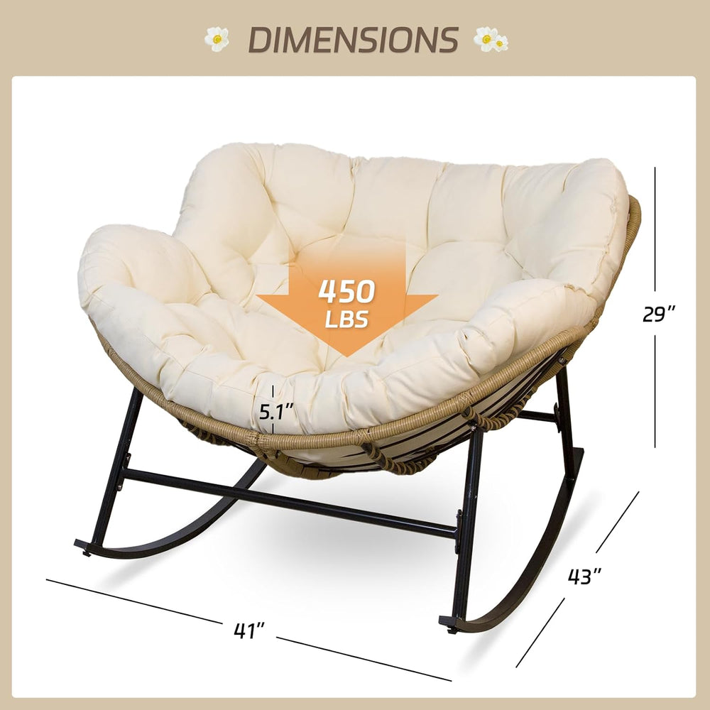 BULEXYARD 2 PCS Rocking Egg Chair Indoor Outdoor, Wicker Patio Rocker Set