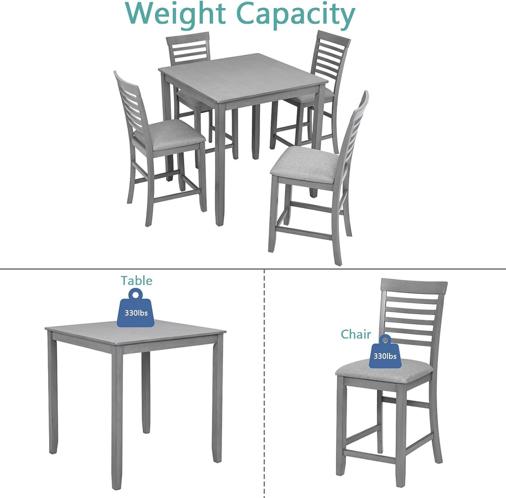LUMISOL 5-Piece Dining Table Set for 4, Farmhouse Counter Height Kitchen Dini...