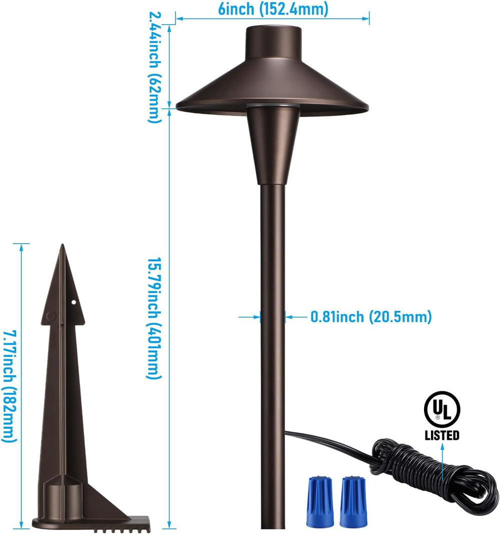 LEONLITE 6-Pack 5CCT Low Voltage LED Pathway Lights, Hat Shape Head