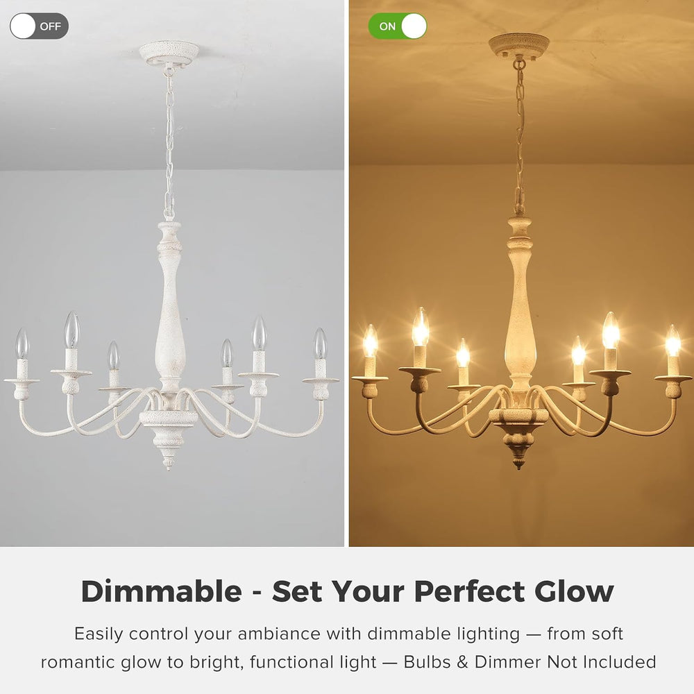 Farmhouse Chandeliers for Dining Room, 6-Light Distressed White French Countr...