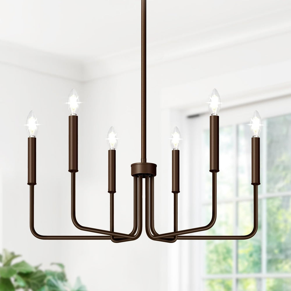 6-Light Farmhouse Chandelier for Dining Room Lighting Fixtures Hanging, Oil-R...