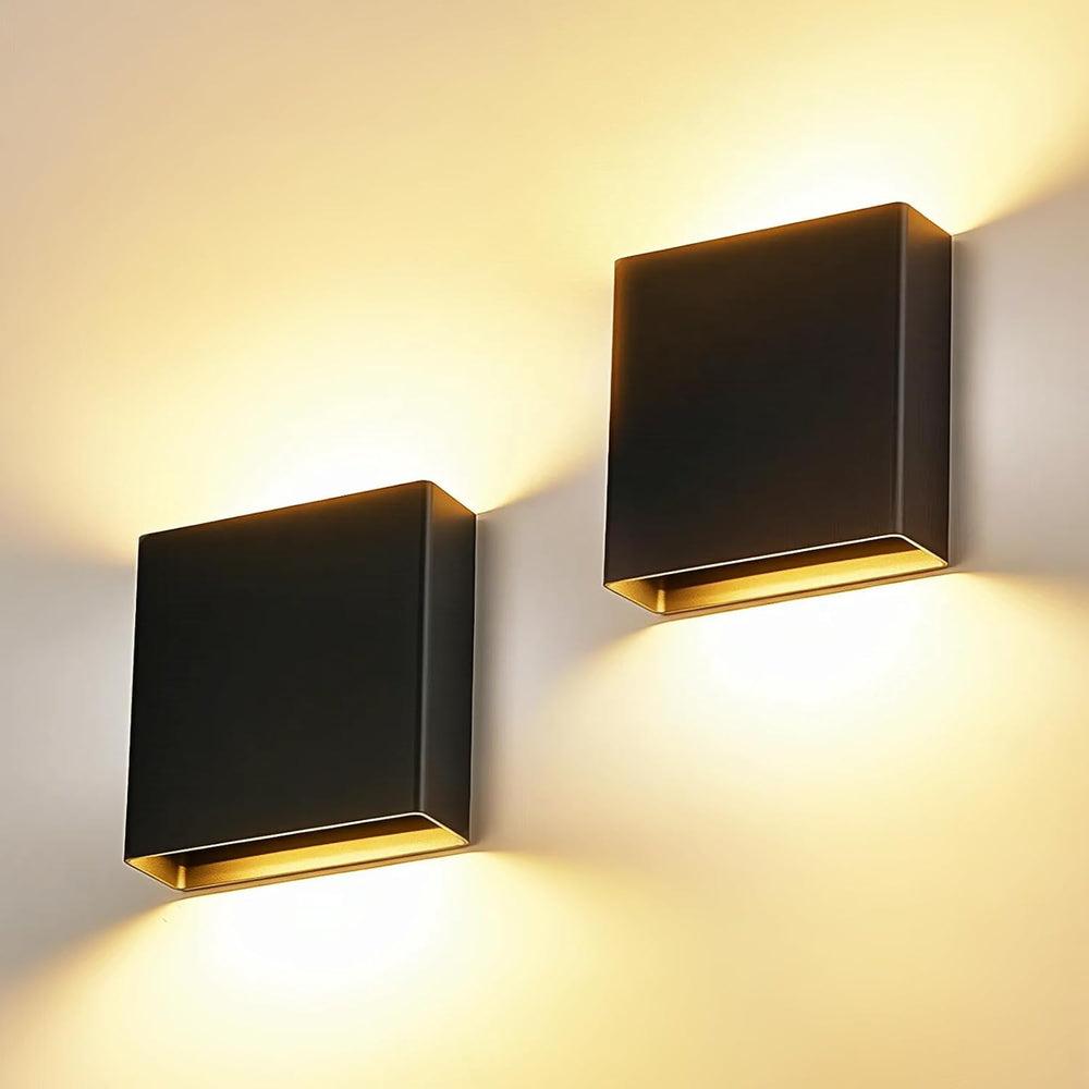 2 Pack Indoor Outdoor Black Up and Down LED Wall Light, Modern Bedroom/Porch ...