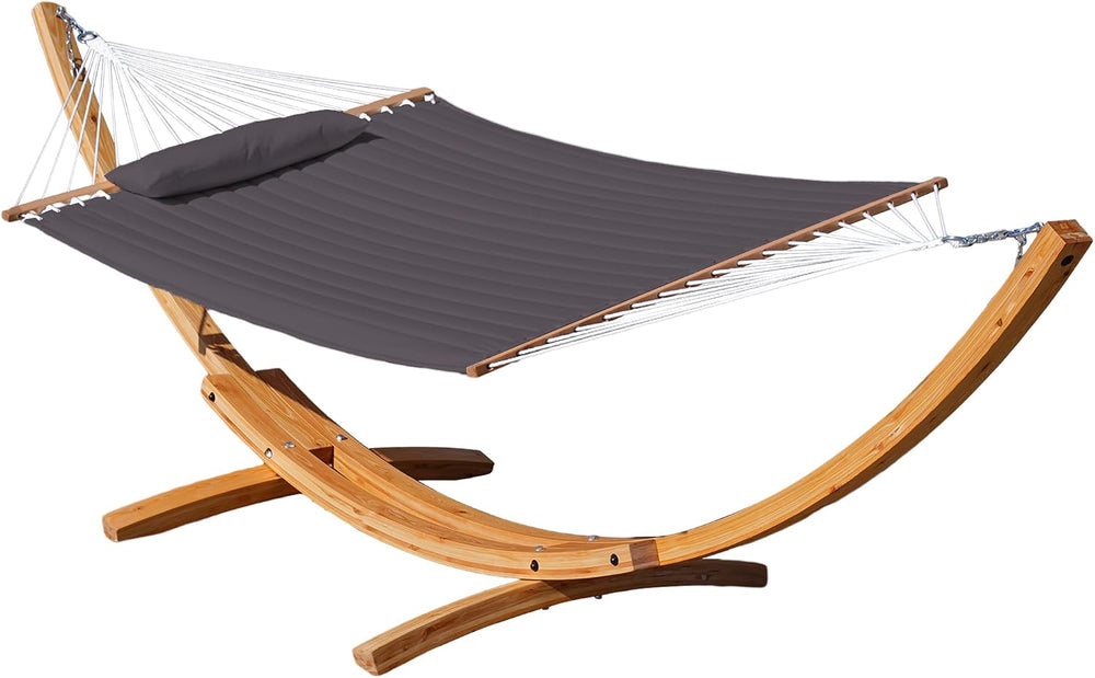 Lazy Daze 12 FT Double Quilted Hammock and 13 FT Natural Wood Arc Stand