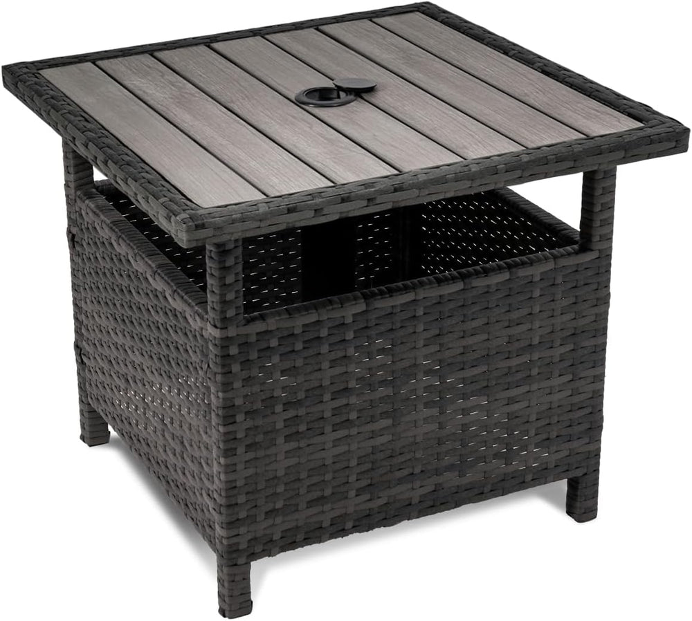 Sundale 22" Gray Patio Side Table, Wicker Umbrella Stand