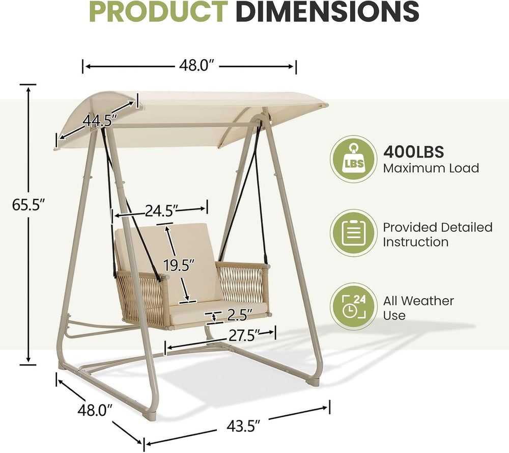 Porch Swing with Stand, Outdoor Swing with Canopy, All Weather Outdoor Swings...