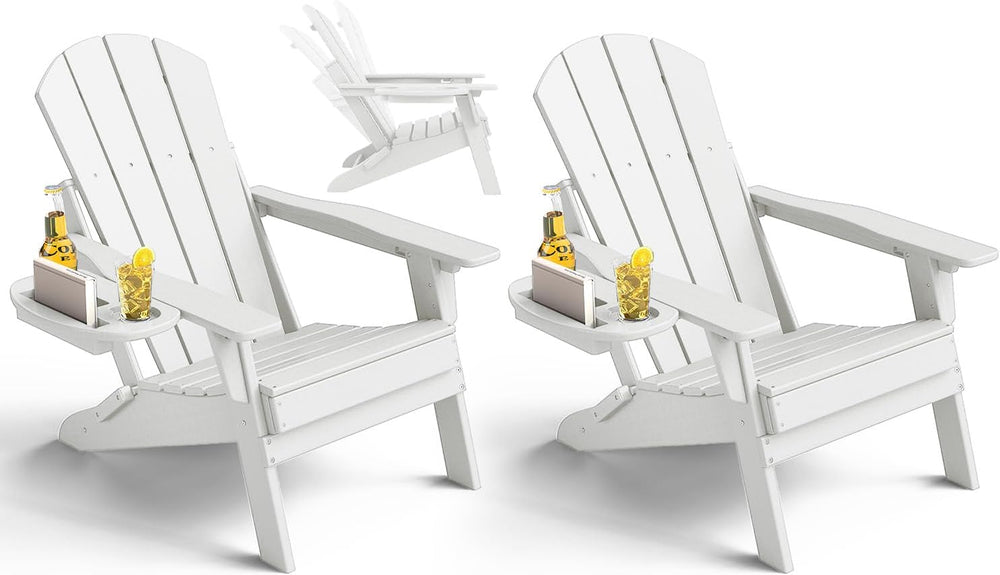 NAVINE Adjustable Adirondack Chairs Set of 2 with Cup Holders, White