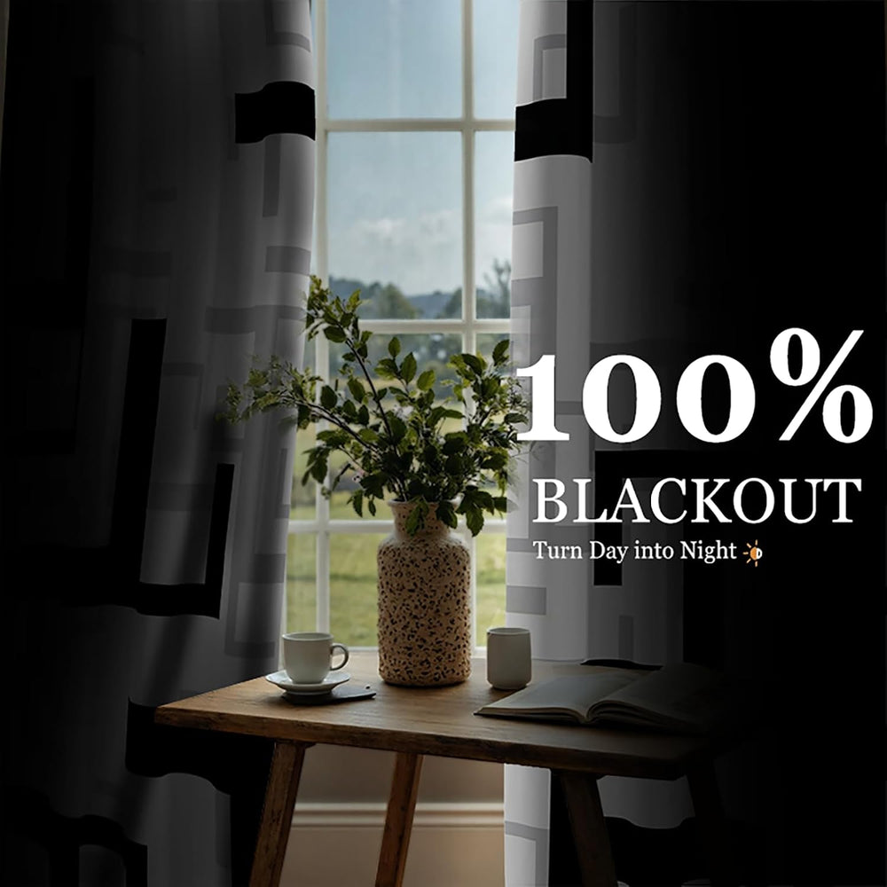 Black and White Modern Blackout Curtains, 52 x 84 Inch, Grommet, 2 Panels