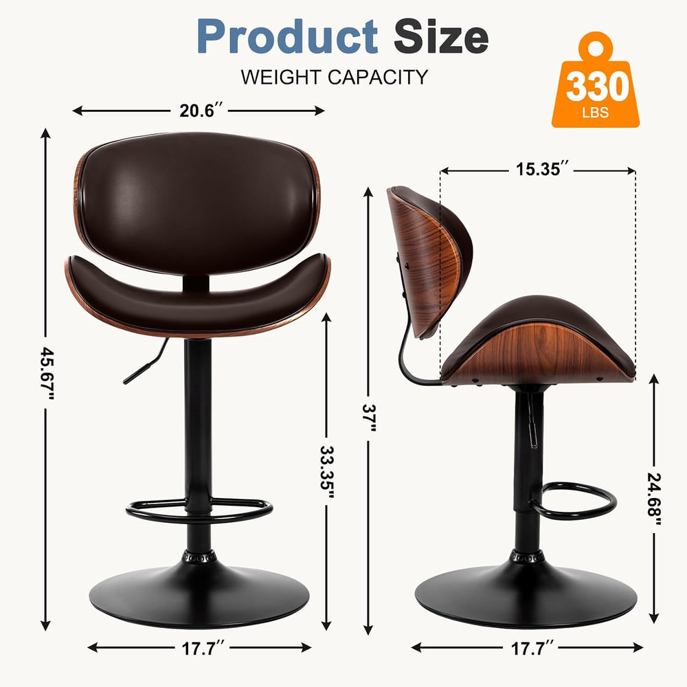 DUMOS Swivel Bar Stools Set of 2, Adjustable Counter Height Bar Chairs