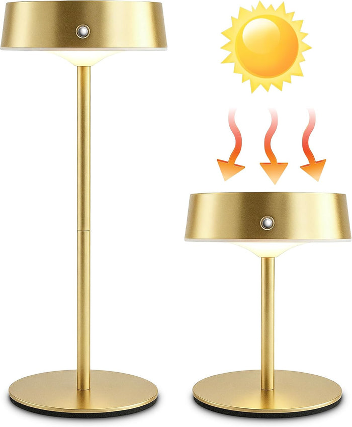 Mr.White Solar Waterproof Outdoor Rechargeable Cordless Table Lamps, Set of 2 Touch Dimmable Operated Battery Table Lights for Patio, Restaurant, Kitchen (Gold)