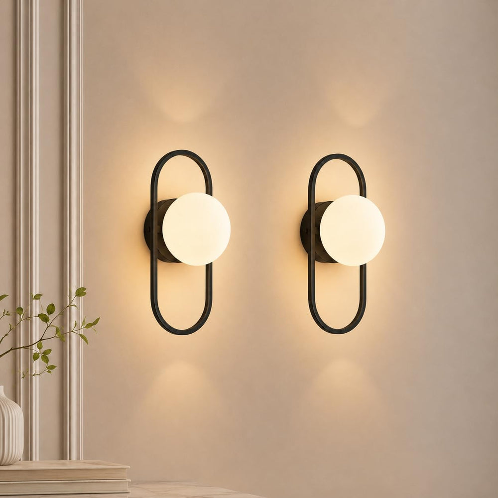 SeeU Black Wall Sconces Hardwired Globe Glass Shade Wall Light Set of Two