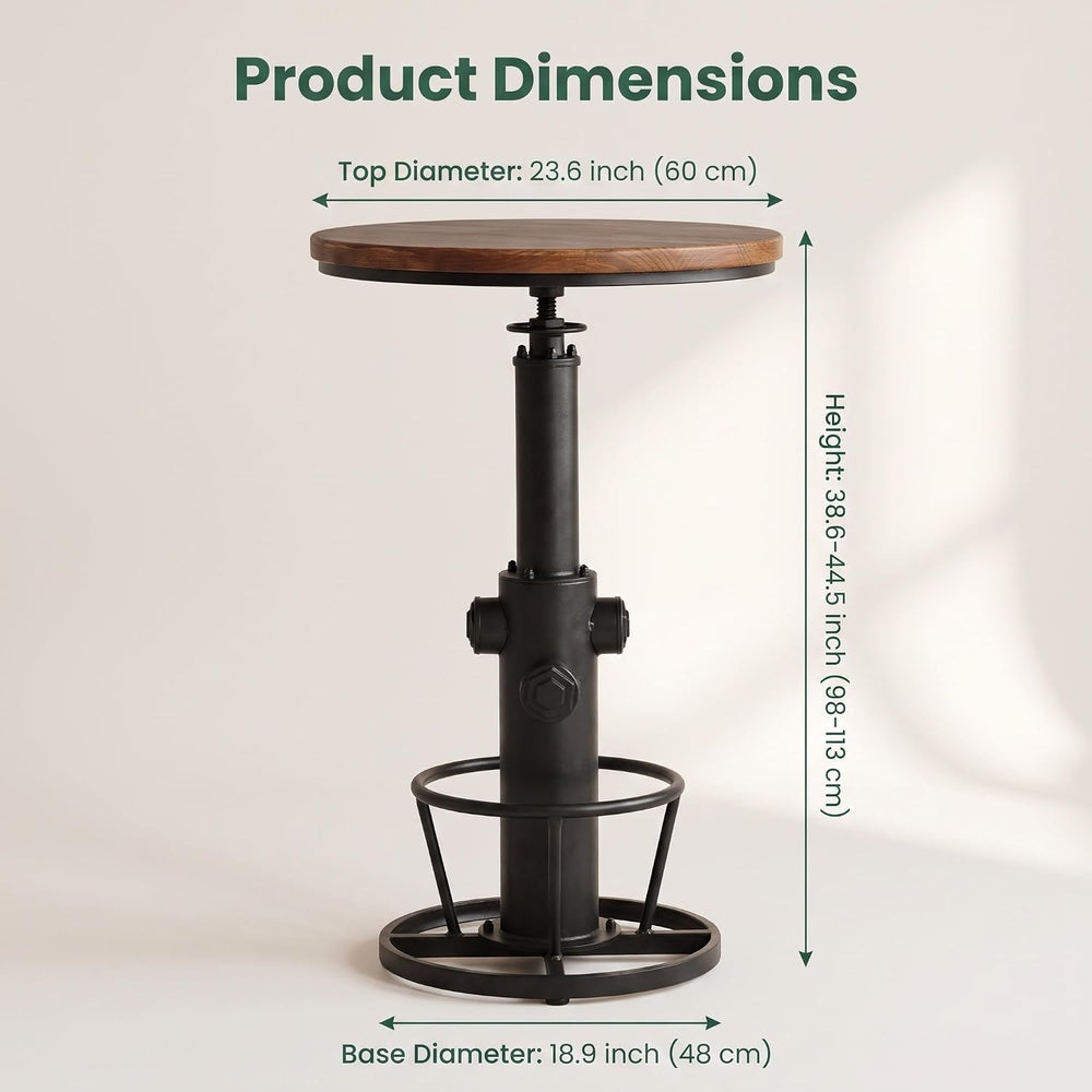 Vintage Bistro Table Height Adjustable 38.6-44.4inch Industrial Bar Table for...