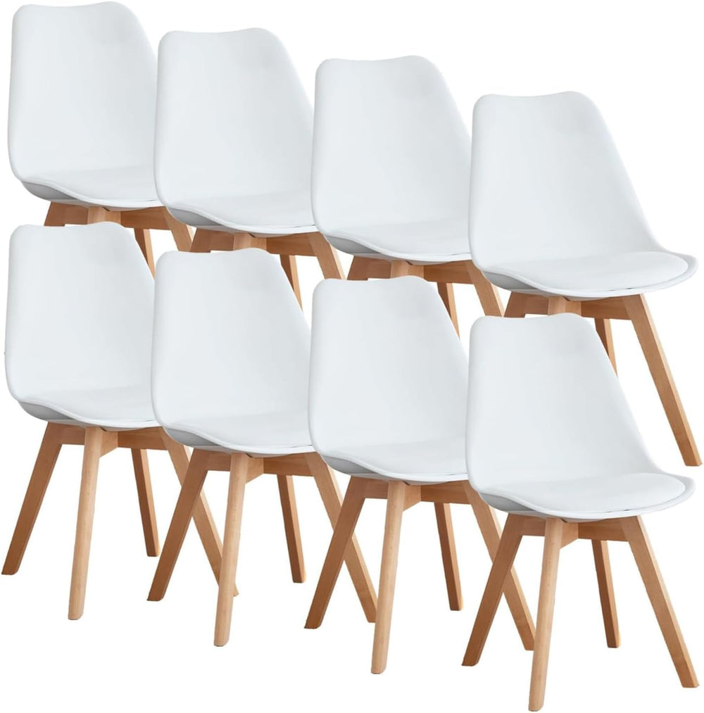 OLIXIS Modern Dining Chairs Set of 8, Plastic Kitchen Chairs with Wood Legs