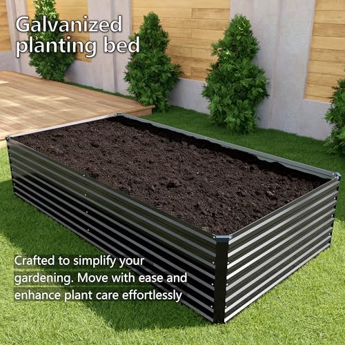 DIIYIV Galvanized Raised Garden Bed Kit Outdoor Patio,12x4x2ft Large Rectangu...