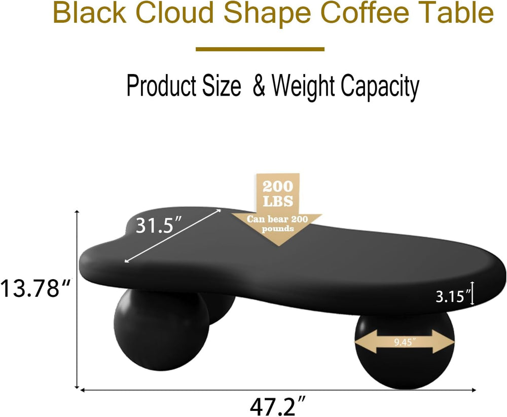 47" Modern Black Coffee Table Cloud Shape Low Center Table Cute Irregular
