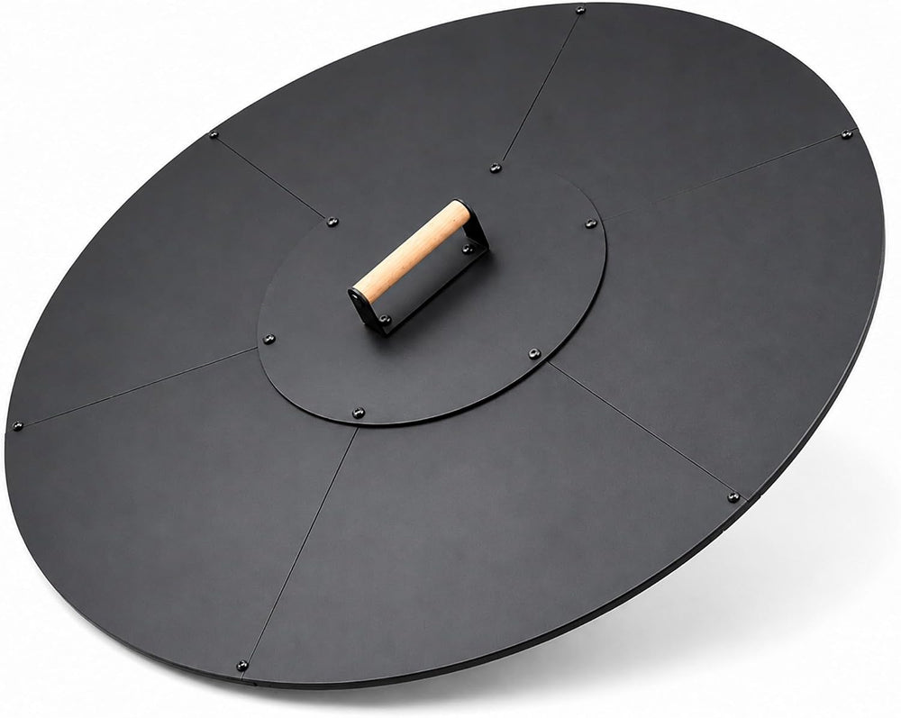 34 in Round Fire Pit Lid, 1.5 mm Steel Cover with Wooden Handle