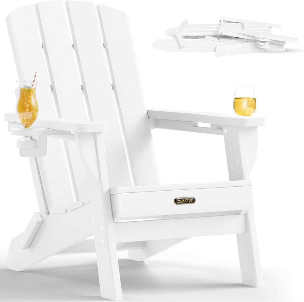 Folding Adirondack Chair, HDPE, 2 Cup Holders, White