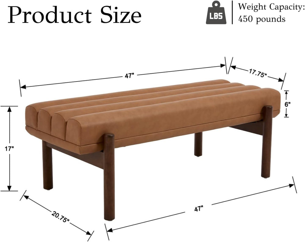 EALSON 47 Inch Entryway Bench Leather Upholstered End of Bed Bench Bedroom Be...