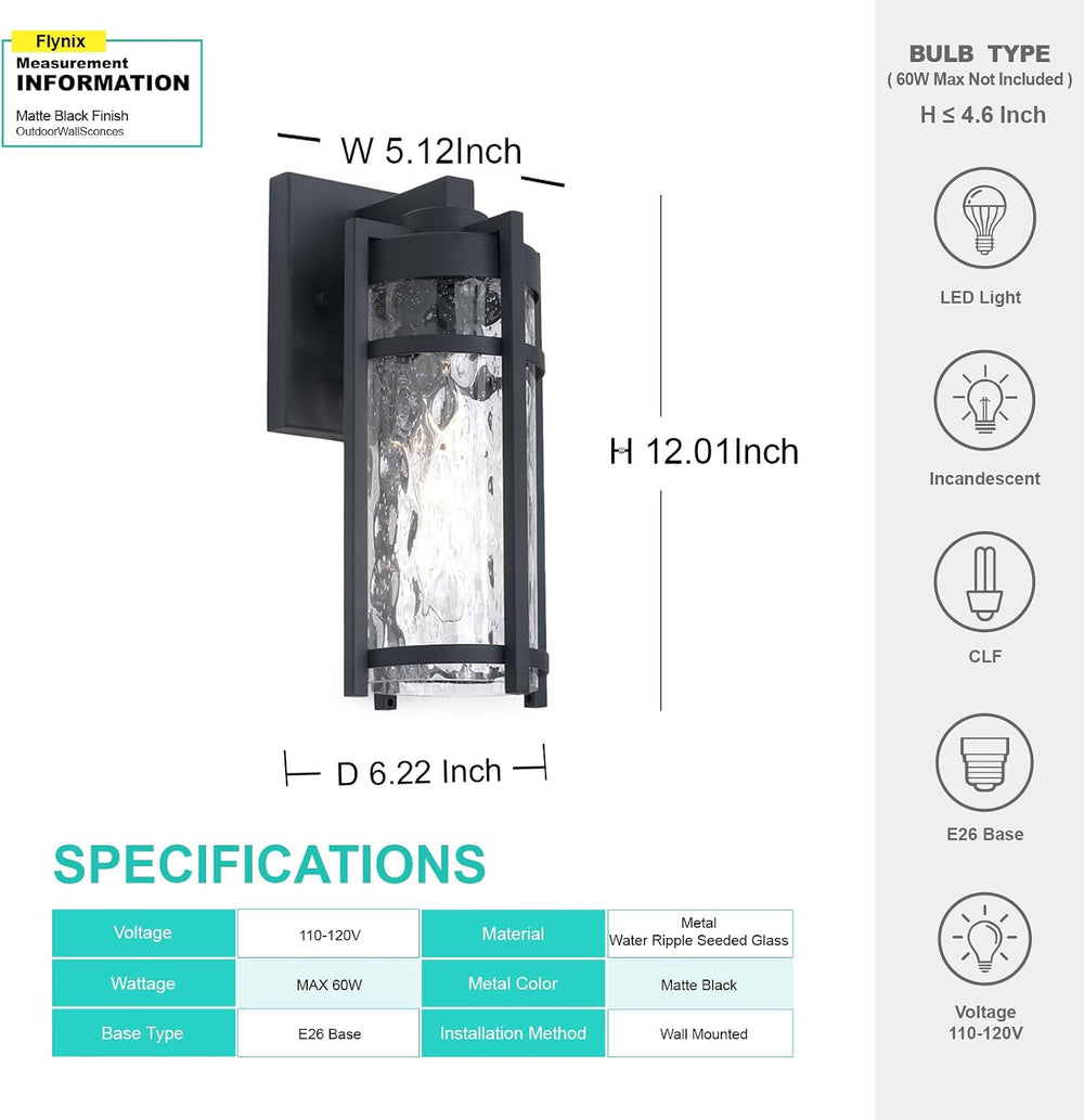 Outdoor Wall Light Fixtures, Waterproof Front Porch Light, Modern Exterior Li...