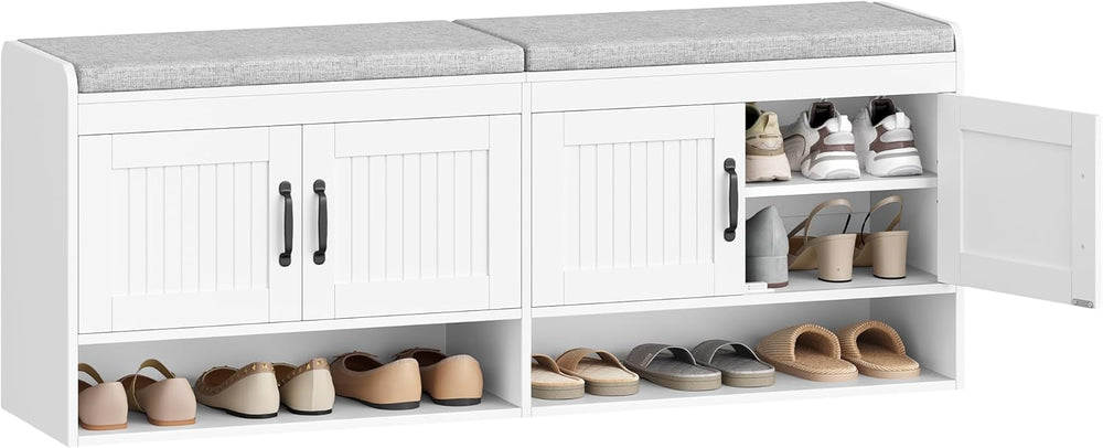 Hzuaneri 55.1" Shoe Storage Bench, Shoe Bench with 4 Doors & Padded ...