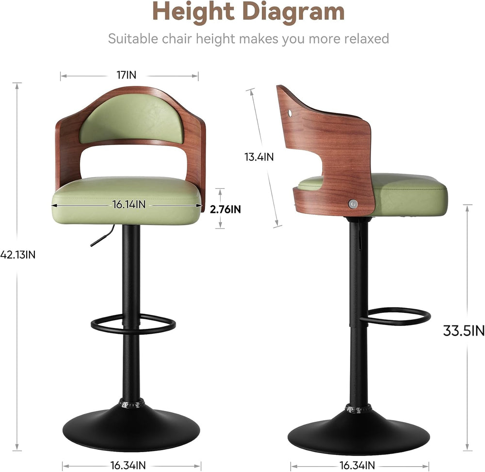 Nalupatio Modern Swivel Bar Stools Set of 2, Wooden Upholstered PU Leather Ba...