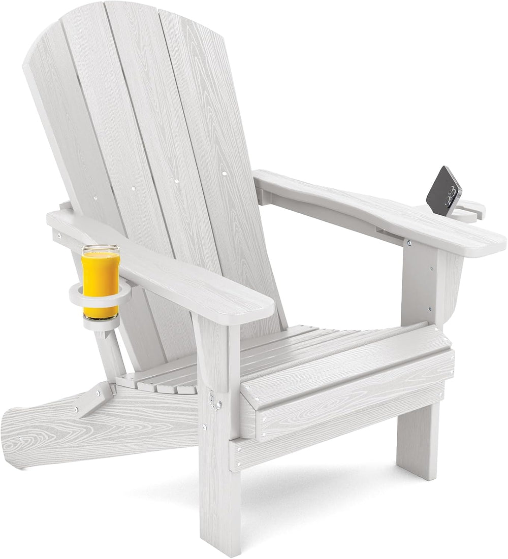 SERWALL Outdoor Adirondack Chairs with 2 Cup Holders,Foldable,White