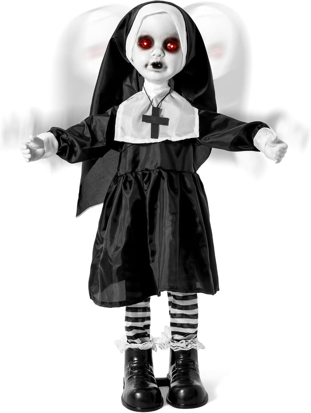 Halloween Animatronic Nun Doll Decorations, 25-33 Inch Scary Zombie Nun with ...