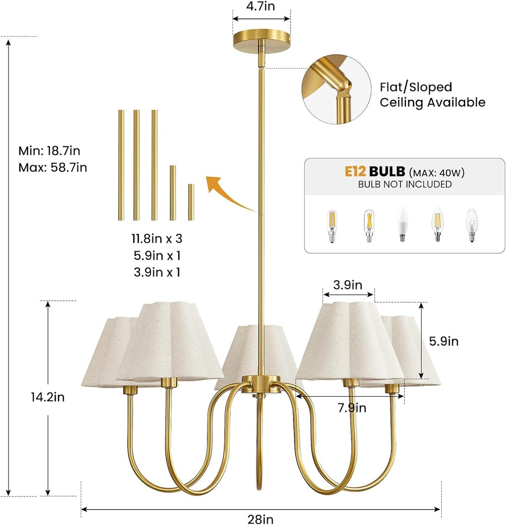 Brass Gold Chandeliers for Dining Room, 28"Light Adjustable Antique Mode...