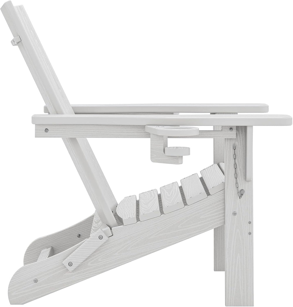 SERWALL Modern Folding Adirondack Chairs Set of 6, HDPE, Cup Holders, White
