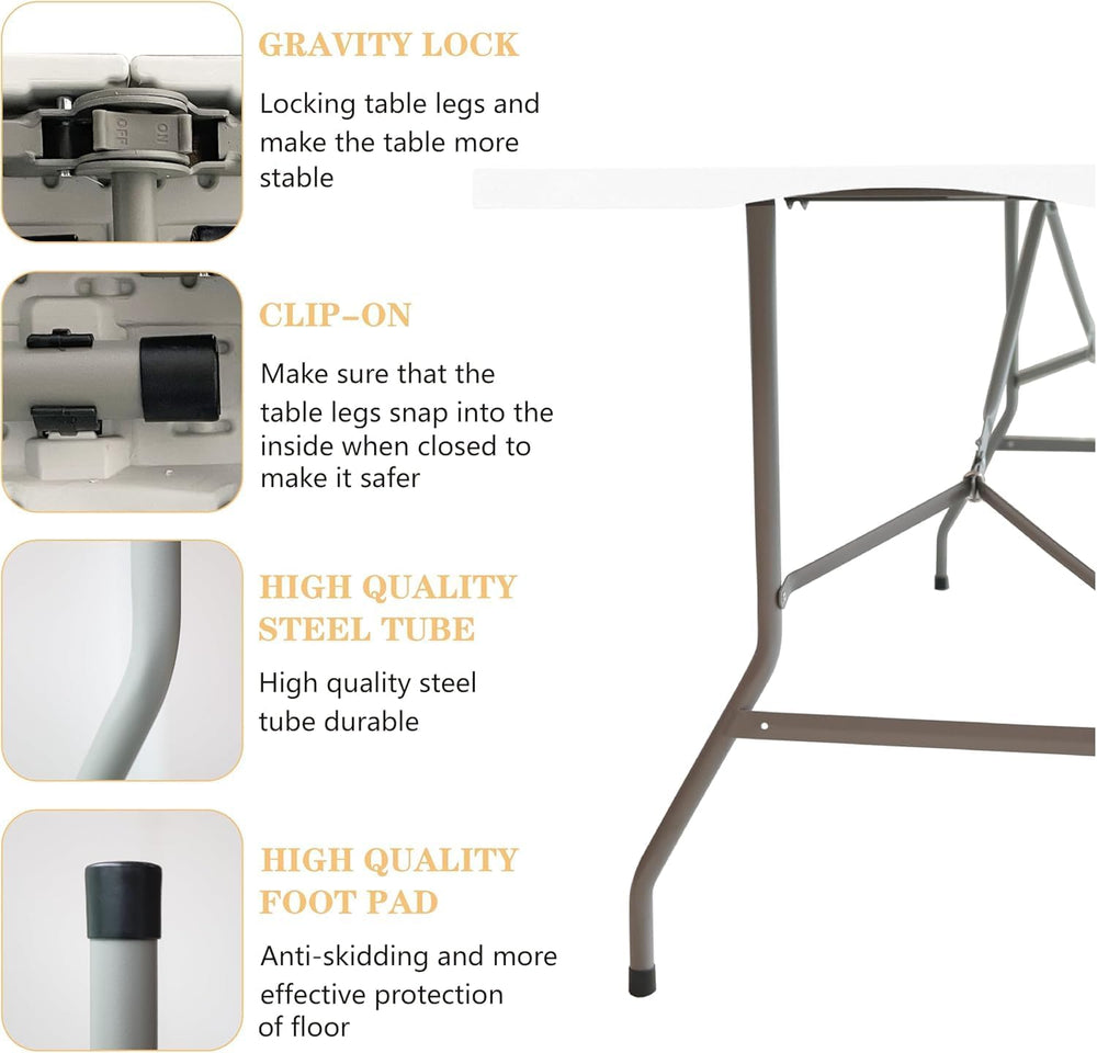 Folding Table 6ft Foldable Table with Built in Handle & Steel Legs / 6FT ...