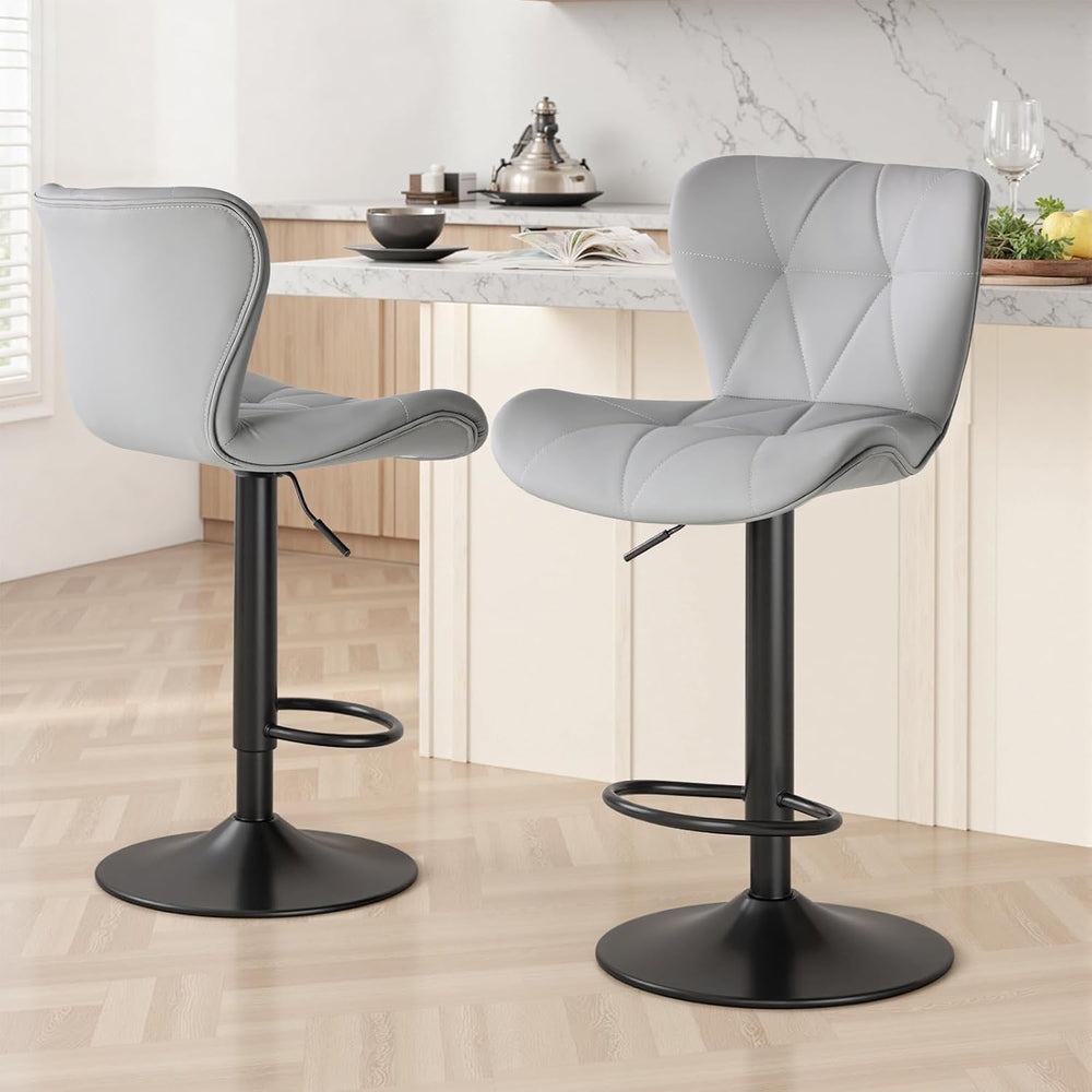 Sweetcrispy Bar Stools Set of 2, Faux Leather Swivel Adjustable Bar Chairs