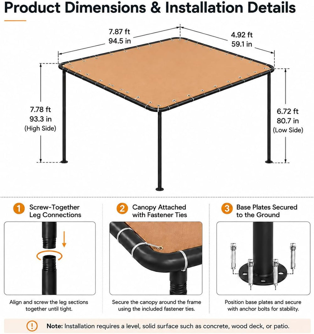 Aoxun 8x5 Lean to Canopy,Freestanding Sloped Roof Pergola Porch Awning