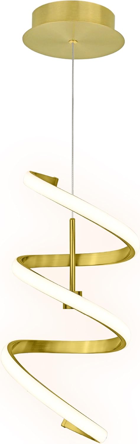 Ultralux Helix LED Pendant Light Brushed Gold Spiral, Dimmable 950 Lumens 300...
