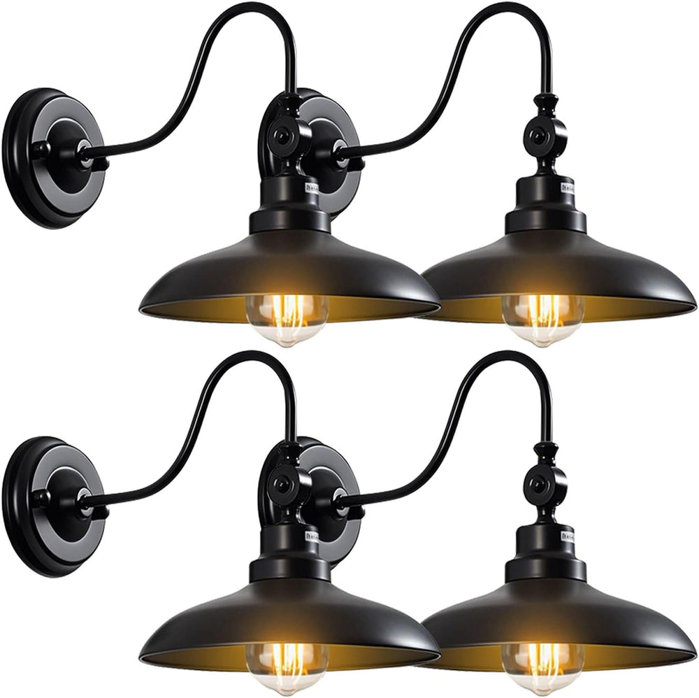 4-Pack Outdoor Wall Lights, Matte Black Farmhouse Gooseneck Barn Light 9.8 in...