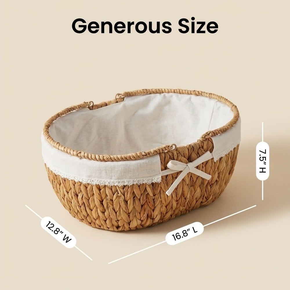 Large Picnic Basket, Woven Water Hyacinth with Handles for Camping