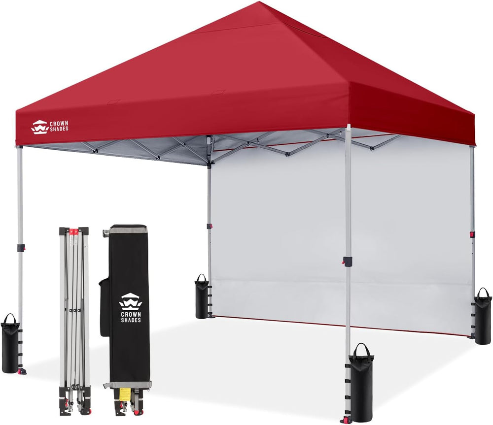 CROWN SHADES 8x8 Pop Up Canopy with 1 Side Wall, Beach Canopy Tent, Red