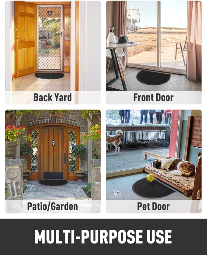 tchdio Door Mat Outdoor Indoor Entrance Doormat-Semicircular Durable Rubber N...