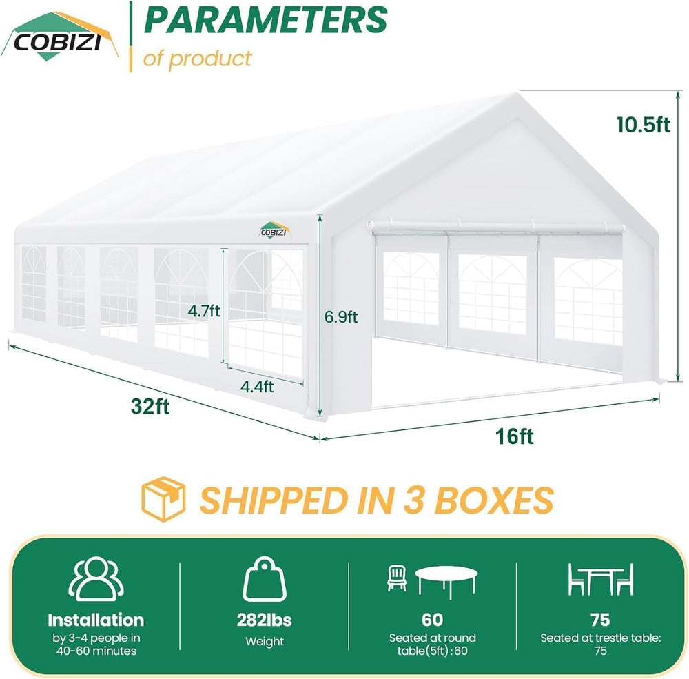 COBIZI 16x32 Heavy Duty Party Tent Outdoor Waterproof Canopy with 14 Church W...