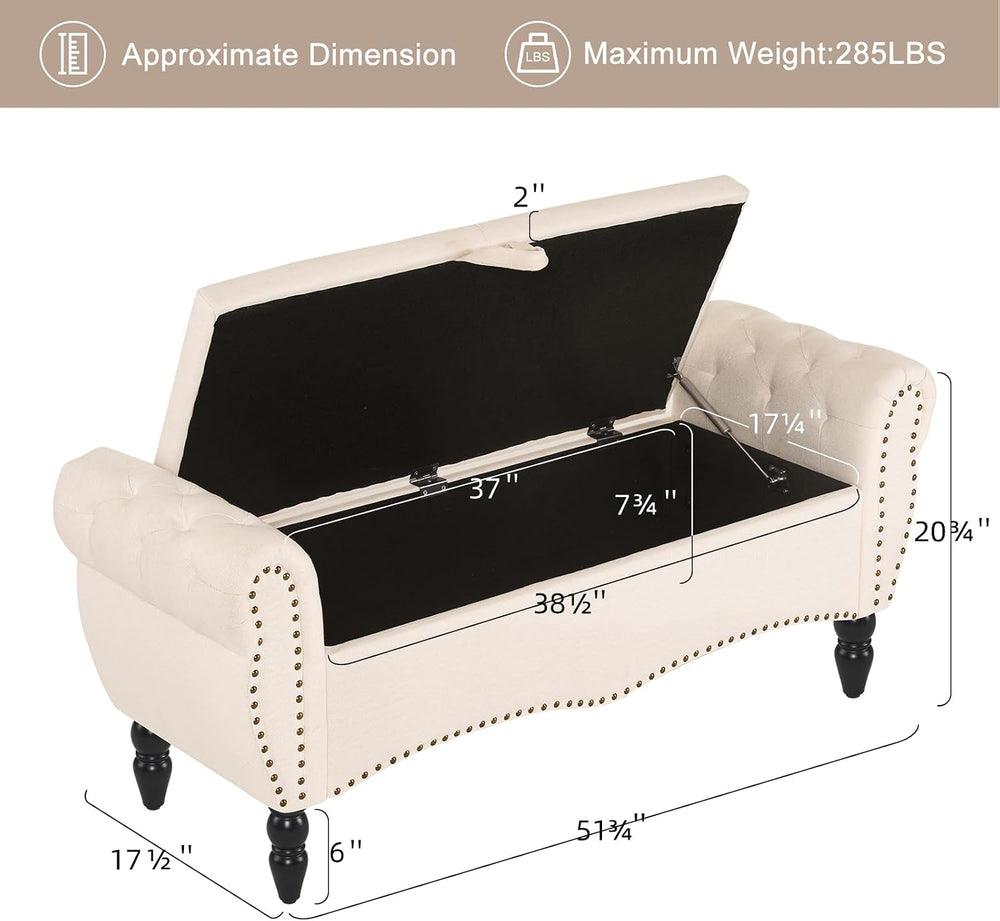 Furniliving Storage Ottoman Bench for Bedroom, Upholstered End of Bed Bench w...